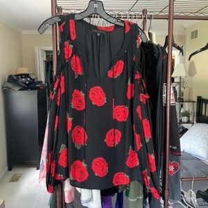 Women’s sanctuary black top with tie neck, ruffle details and cold shoulders,